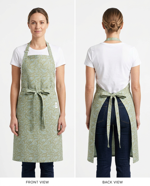 Women Flax/Silk Apron in Sky & Sand Print